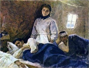 πίνακας νοσηλεύτριας που φροντίζει τραυματίες