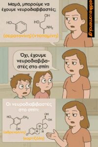 Μαμά μπορούμε να έχουμε νευροδιαβιβαστές (σεροτονίνη, ντοπαμίνη); Όχι, έχουμε νευροδιαβιβαστές στο σπίτι (αδρεναλίνη, κορτιζόλη)